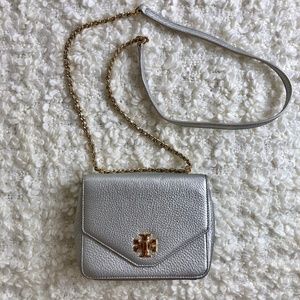 Tory Burch Kira Silver Mini Chain Cross Body Bag